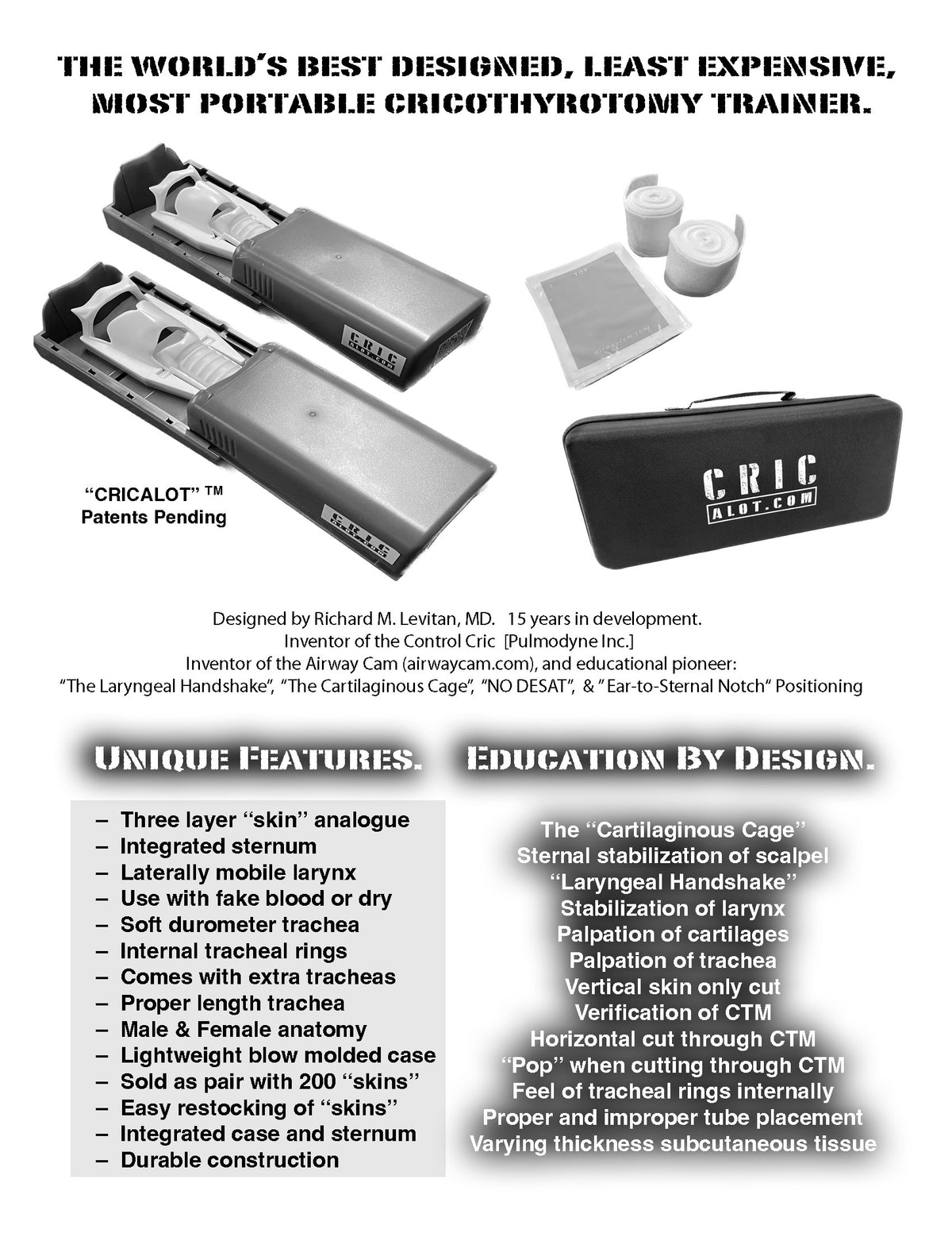 Cric Device Cricalot Surgical Cric Trainer (Male & female pair, case, 200 skins, 8